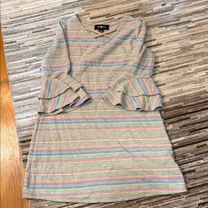 Amy Byer Light Gray Dress with Pastel Stripe Ruffle Sleeves